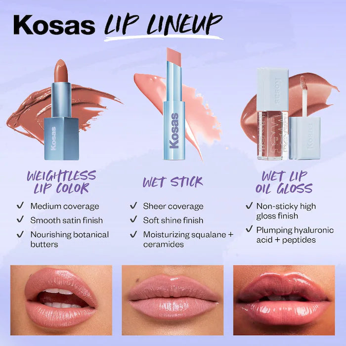 Kosas
Wet Stick Moisturizing Shiny Sheer Lipstick with Ceramides