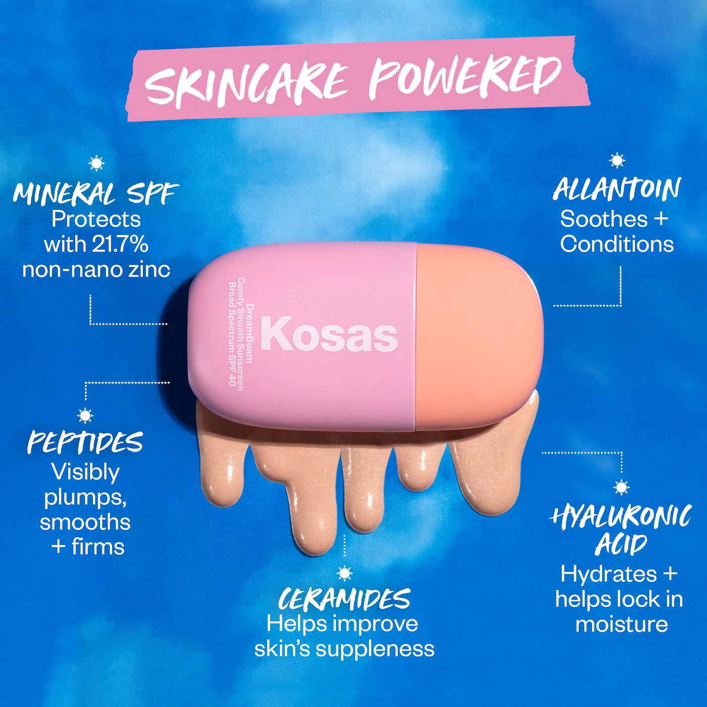 Kosas DreamBeam Silicone-Free Mineral Sunscreen SPF 40 with Ceramides and Peptides